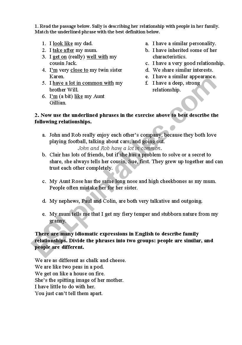 Relationship  worksheet