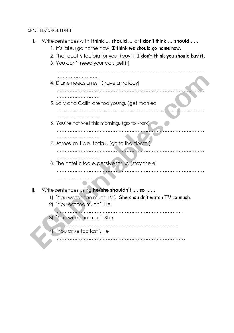 should/shouldnt worksheet