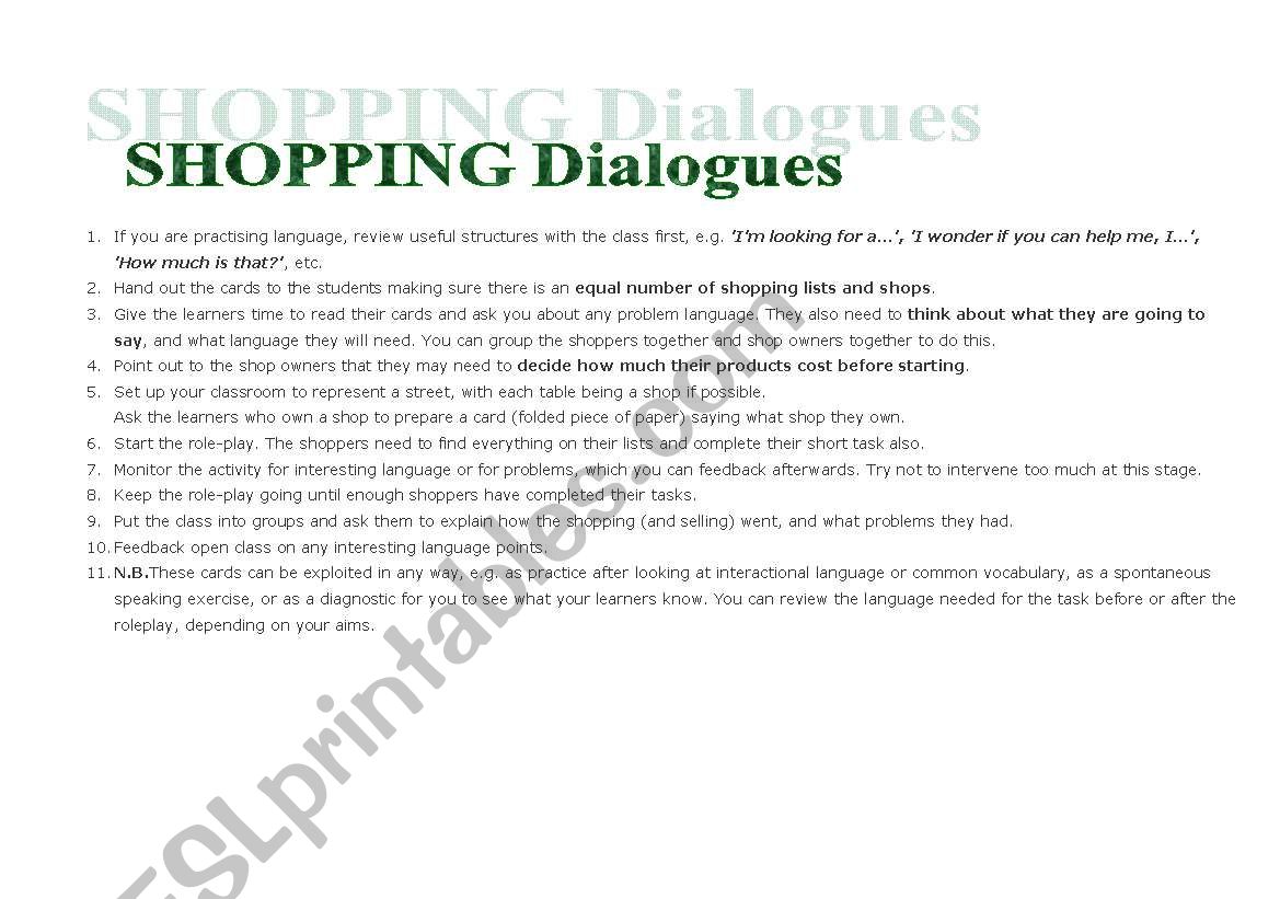 Shoppipng Dialogues Lesson worksheet