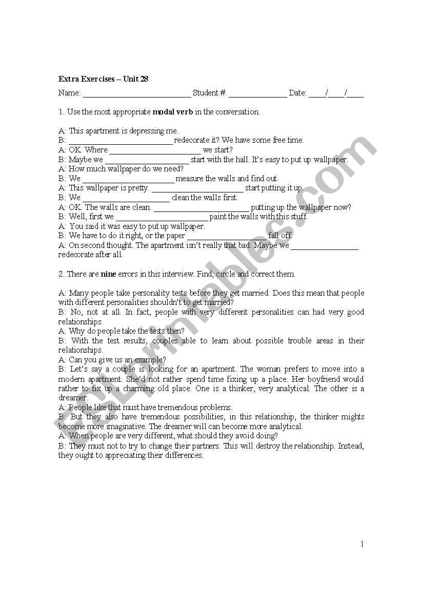 modals worksheet