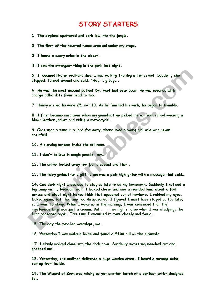 Story Starters worksheet