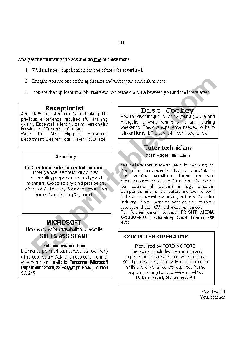 Test Job Interview Esl Worksheet By Ana B