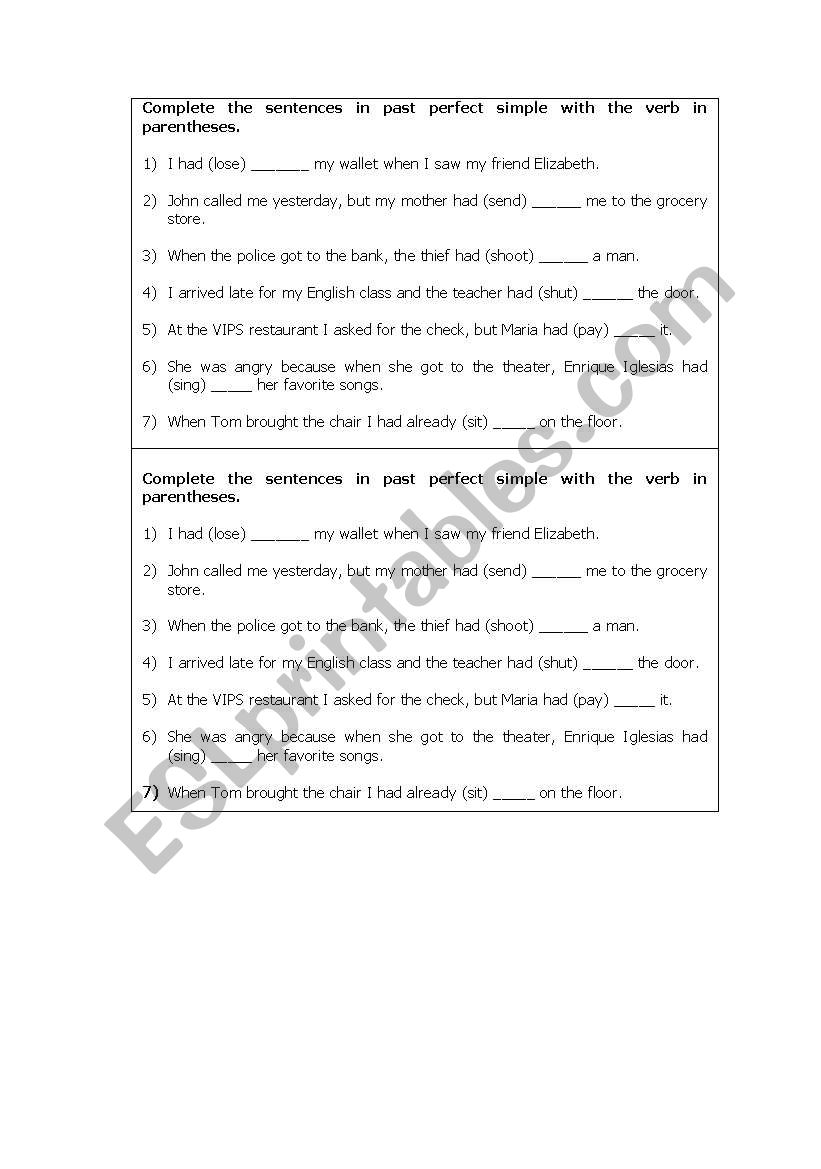 past perfect practice worksheet