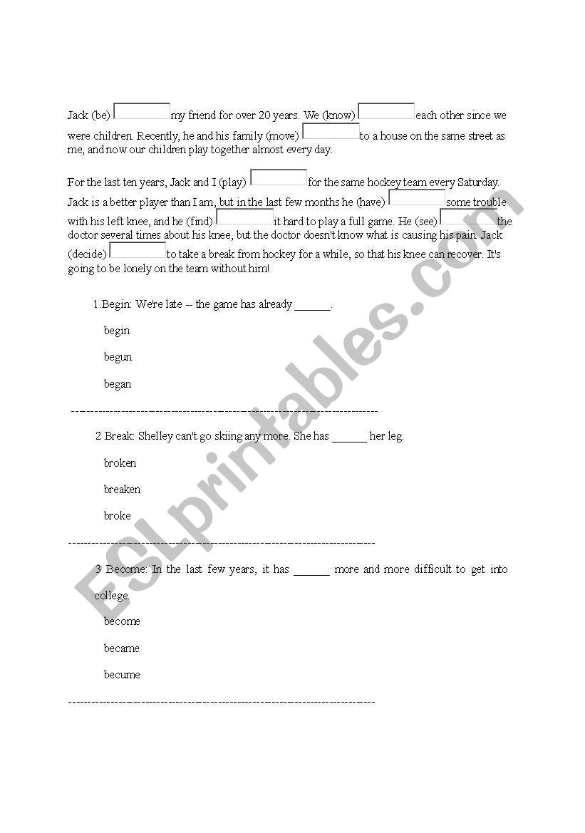 present perfect tense  worksheet