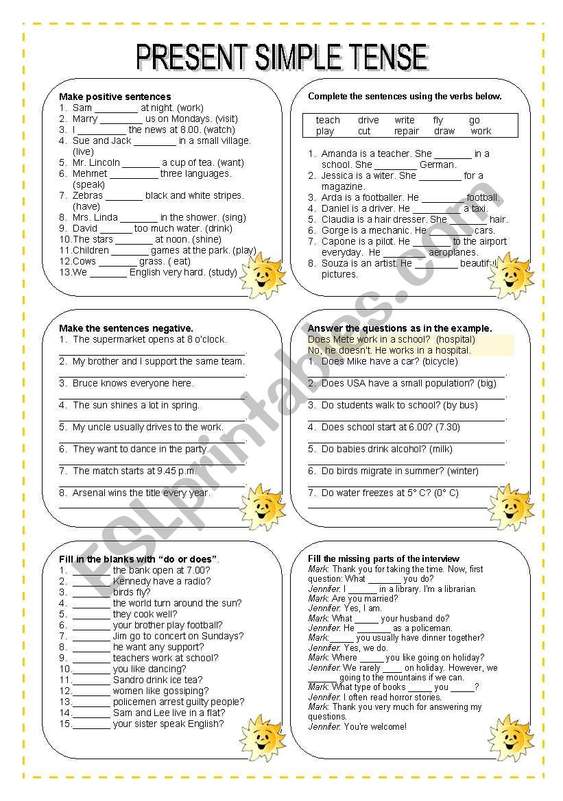 Present Simple Tense Exercises ESL Worksheet By Miameto