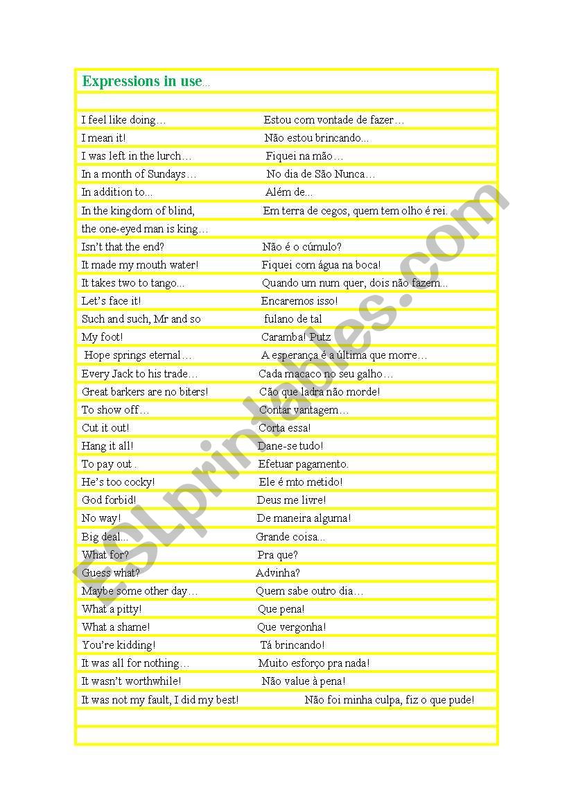 Expressions in use! worksheet