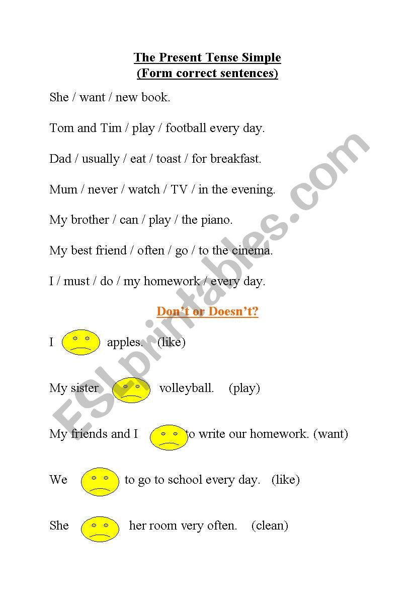 Present tense simple  worksheet