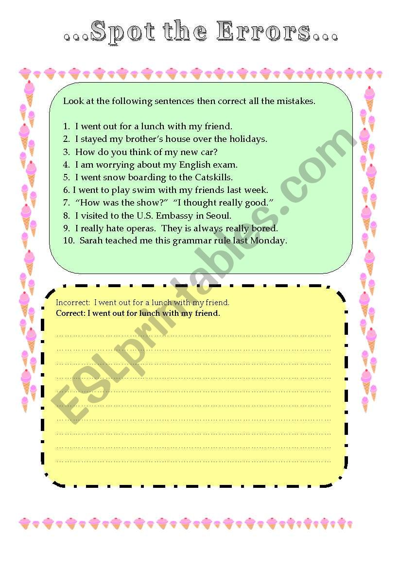 Spot the Errors worksheet