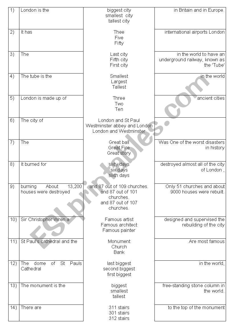 LONDON GAMES worksheet