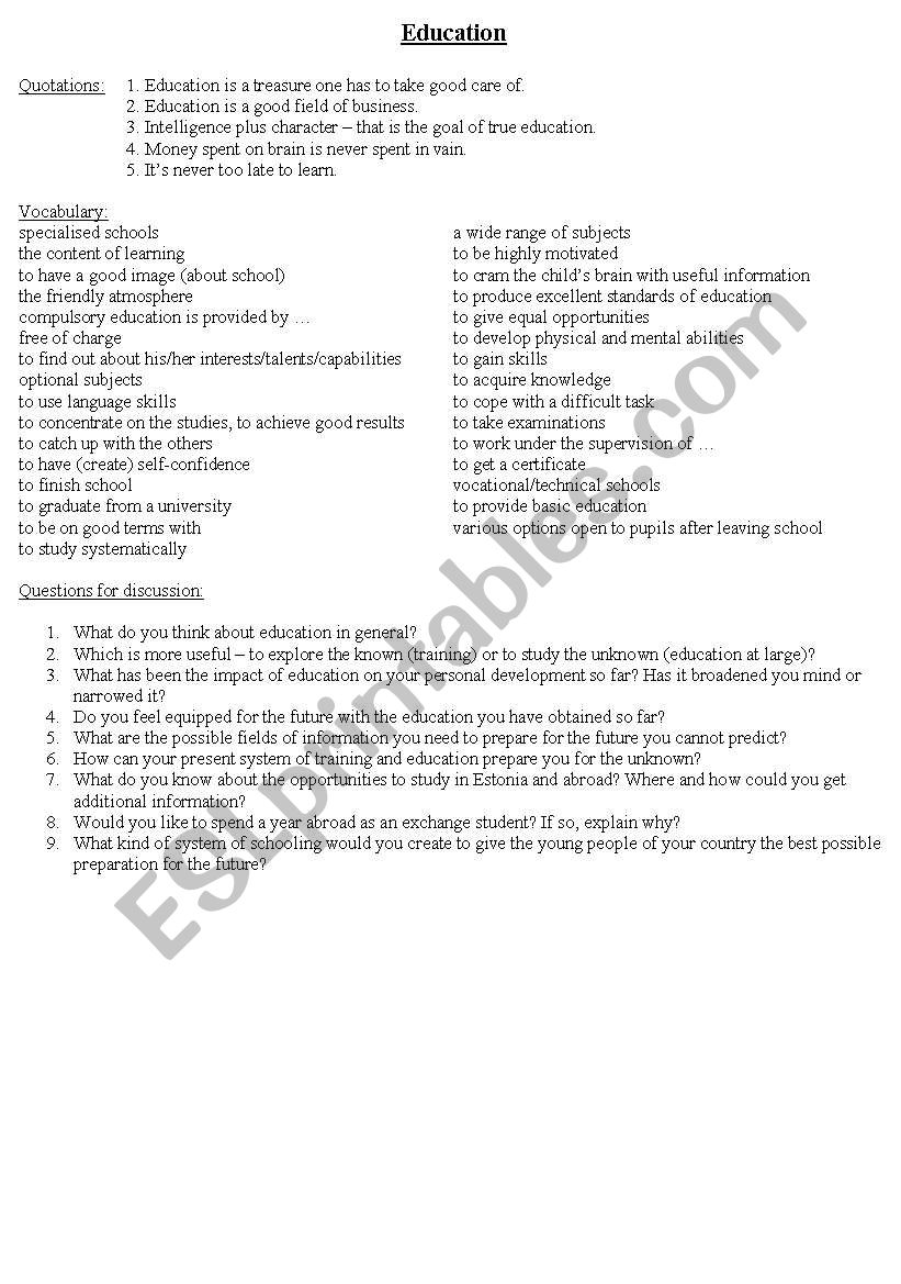 Education worksheet