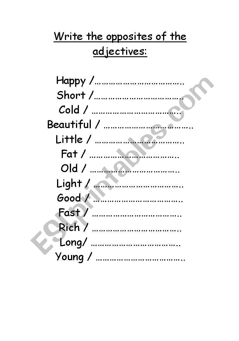 Adjectves worksheet