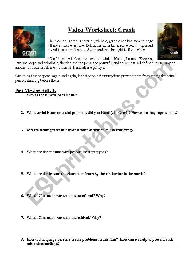 Crash Video Worksheet Part 2 worksheet