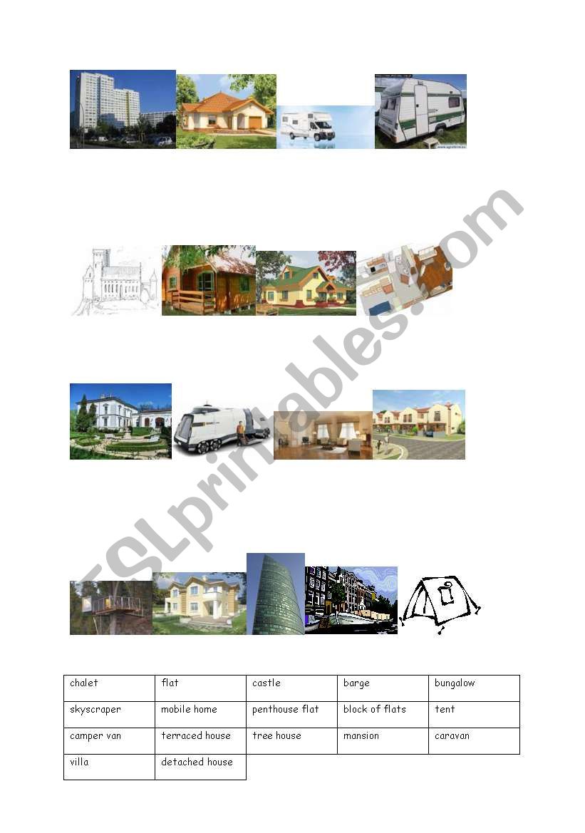 Types of homes - ESL worksheet by zozo123