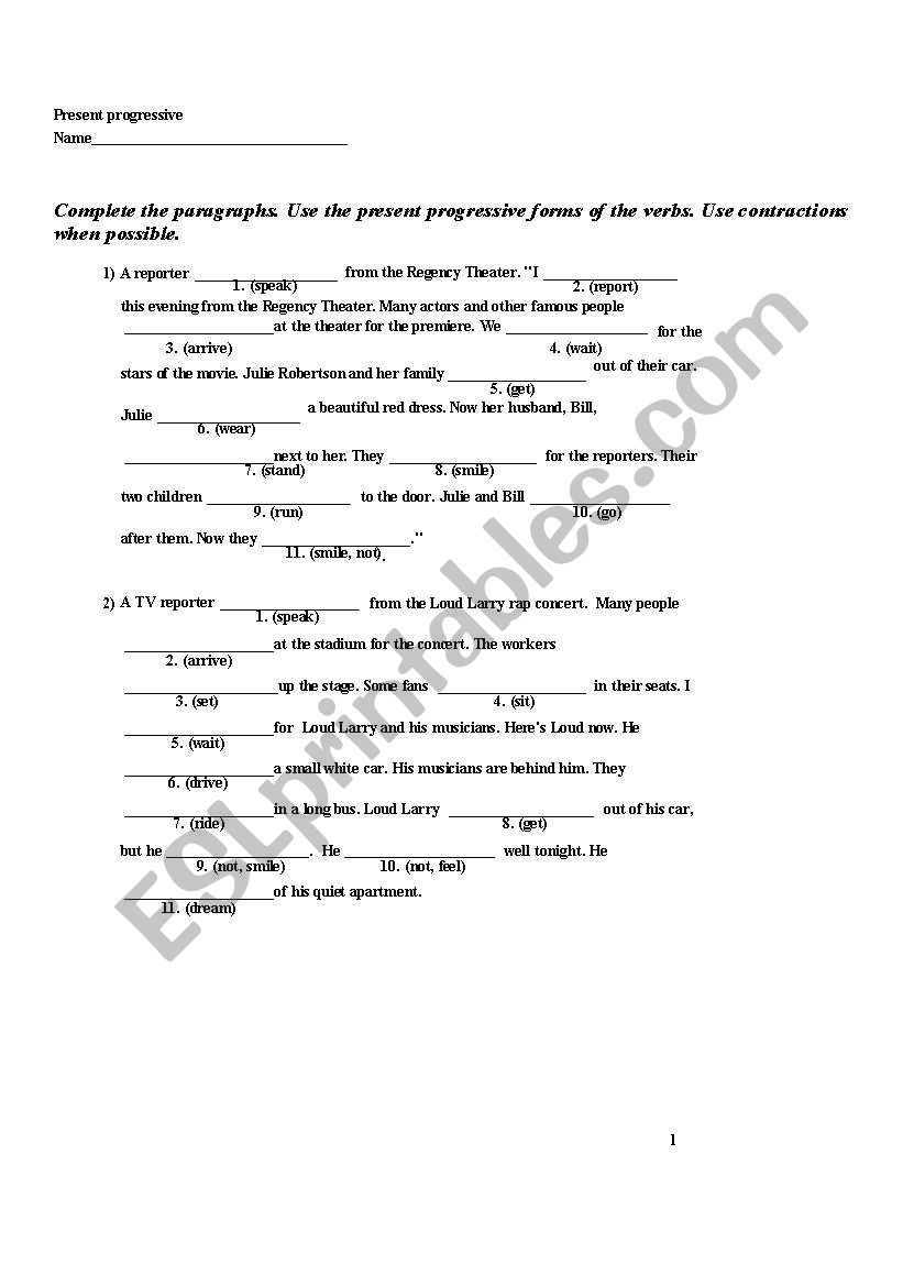 present progressive worksheet