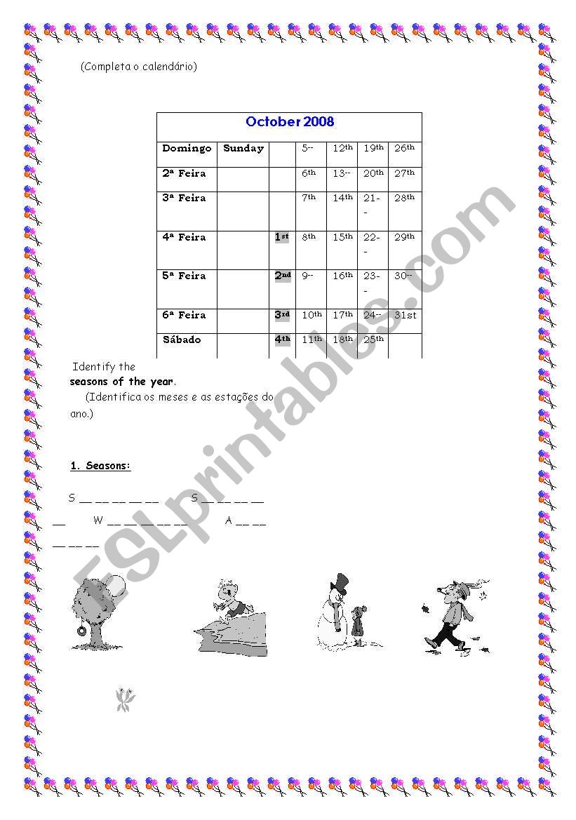 months and seasons worksheet