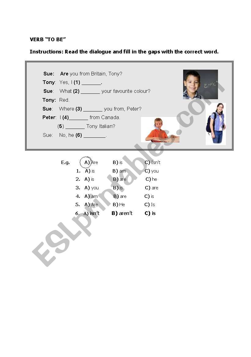 VERB TO BE worksheet