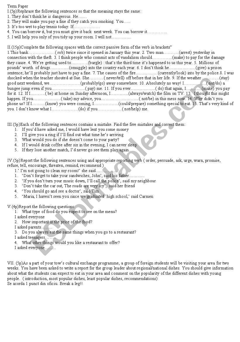 term paper worksheet