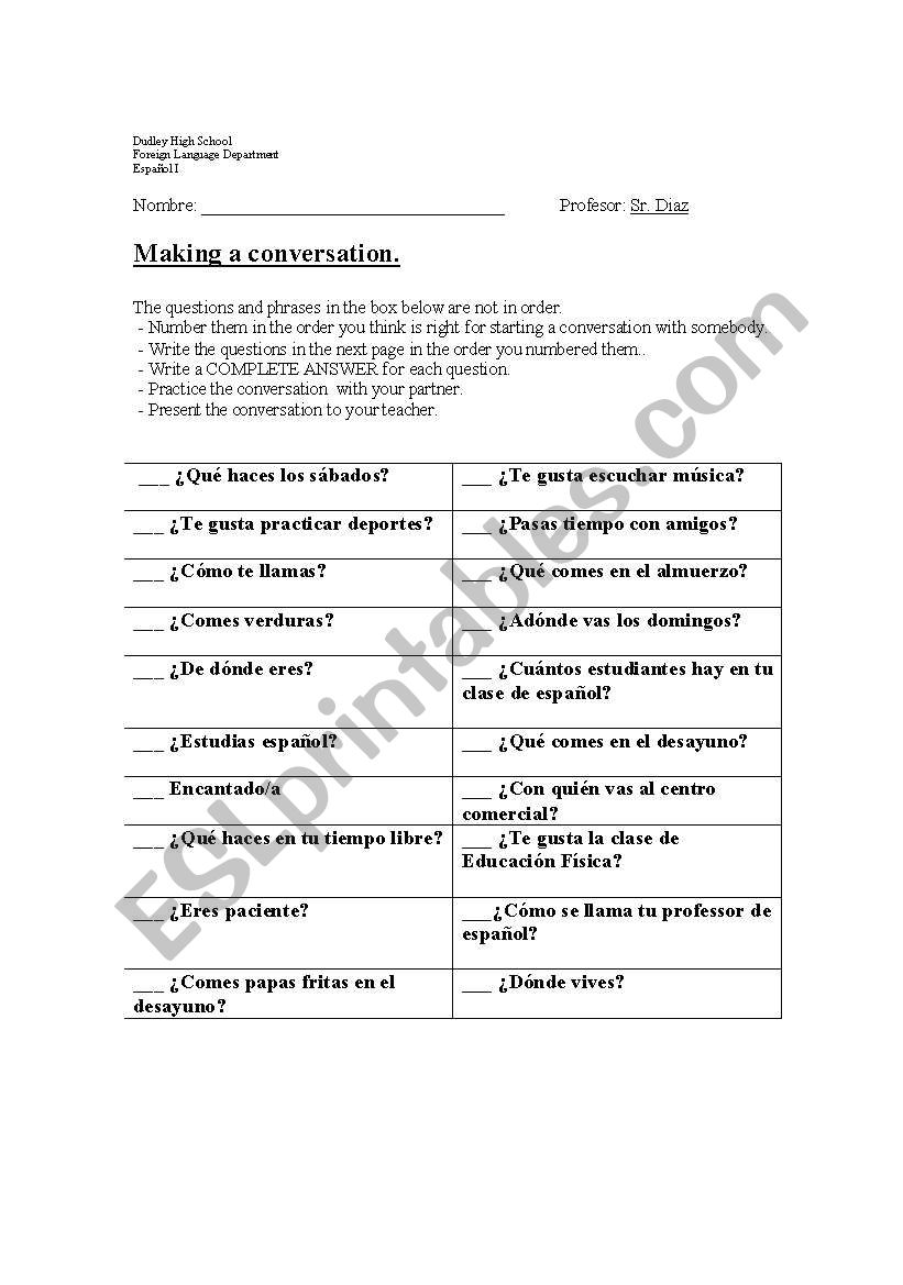 Making a conversation worksheet