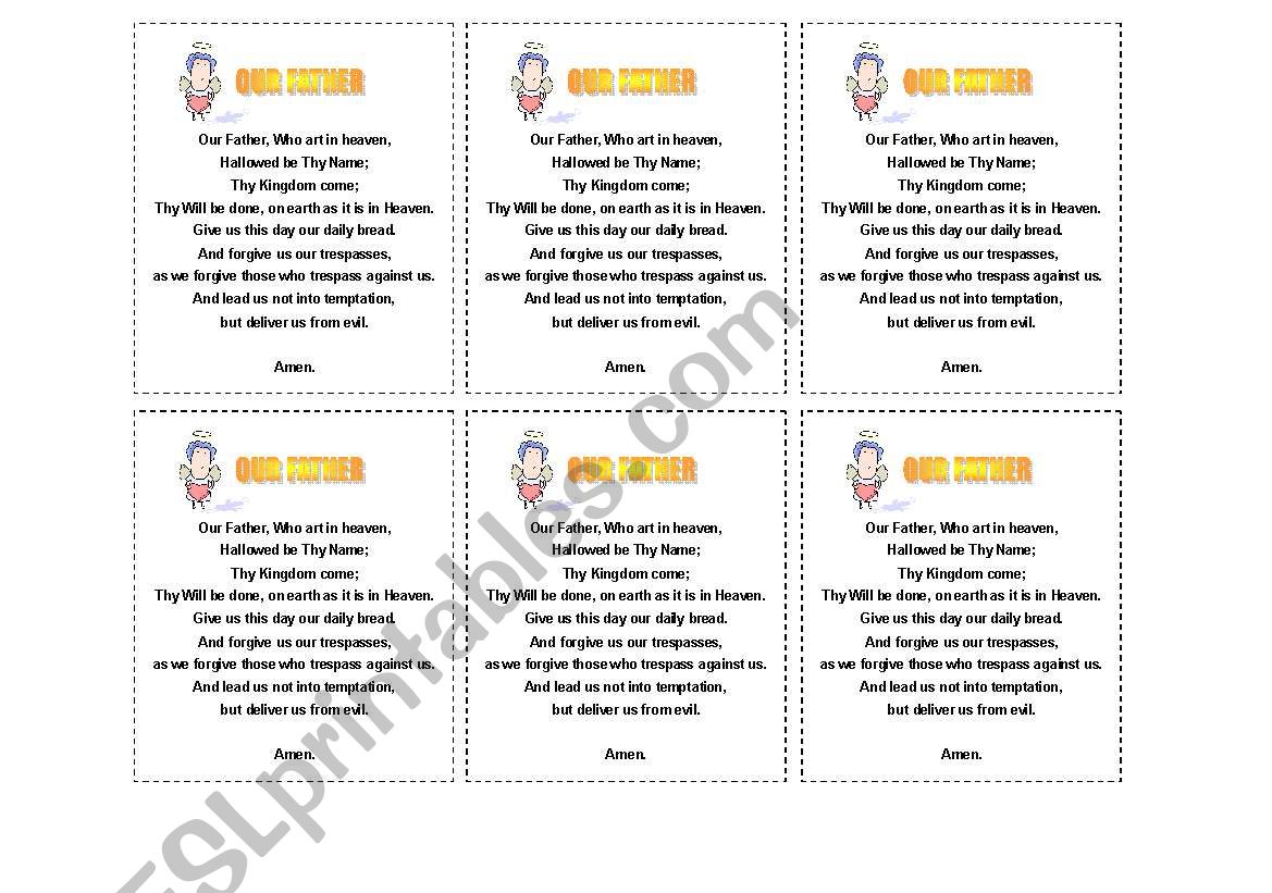 english worksheets our father prayer