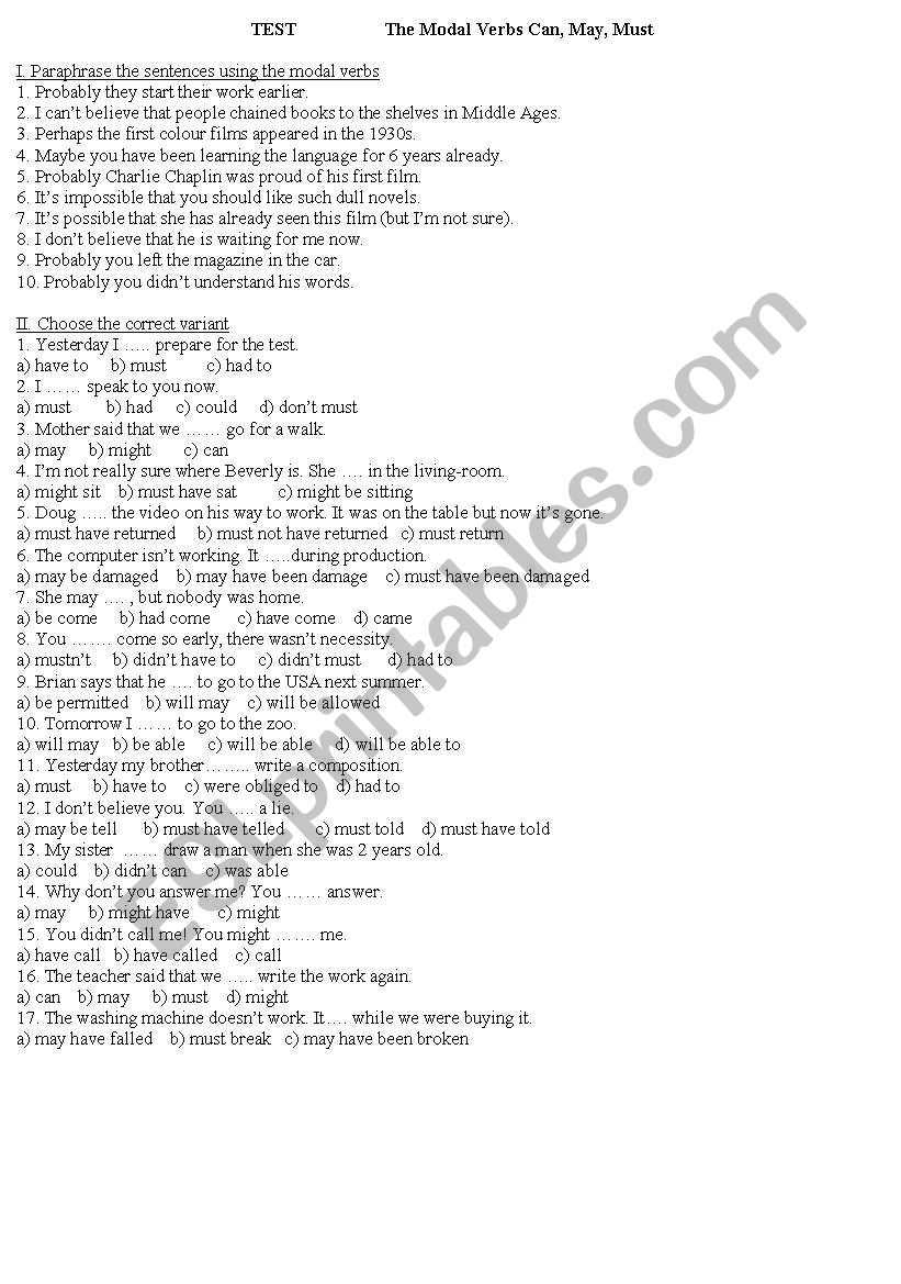 Modal Verbs worksheet