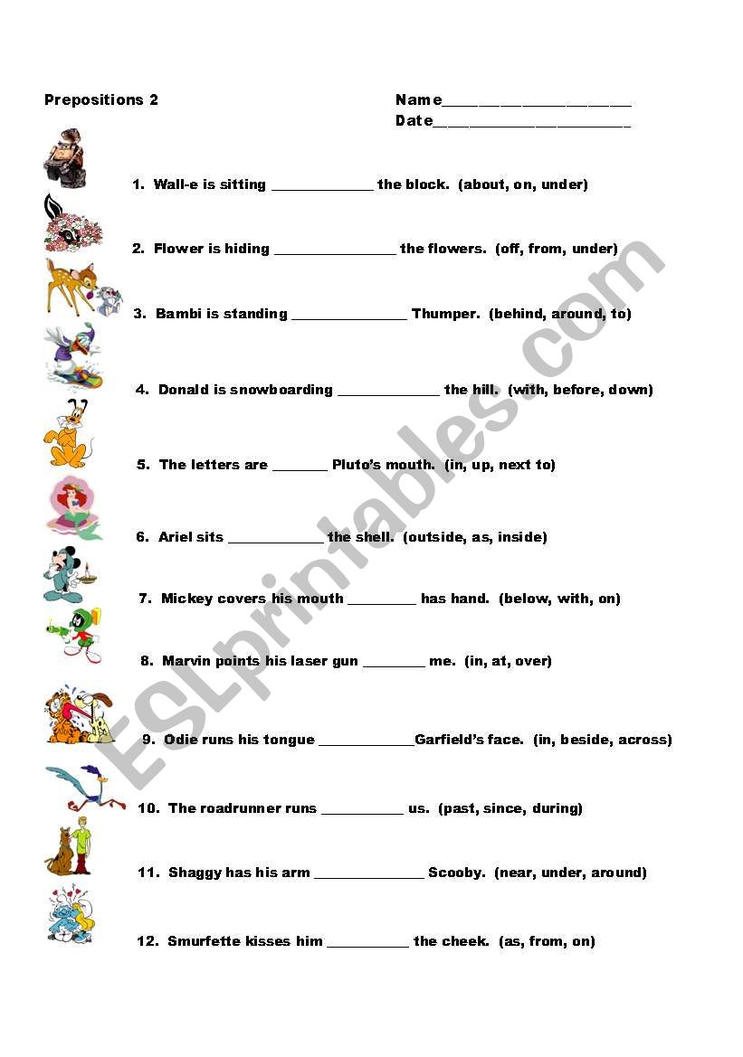 Prepositions III worksheet