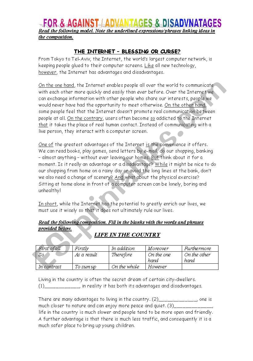 for and against essay worksheet pdf