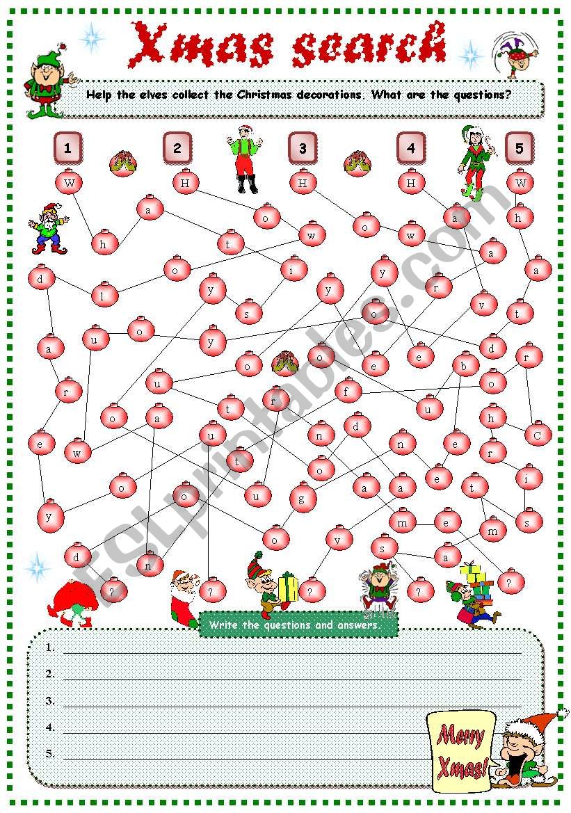 Christmas search worksheet