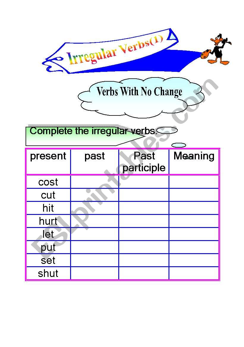 Irregular Verbs worksheet