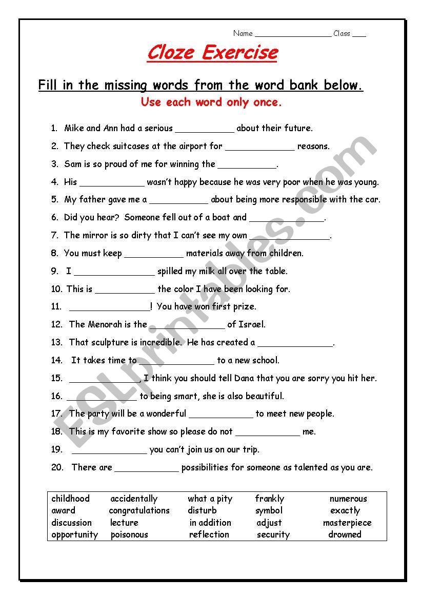 44 Cloze Reading Worksheets Pdf Transparant Reading