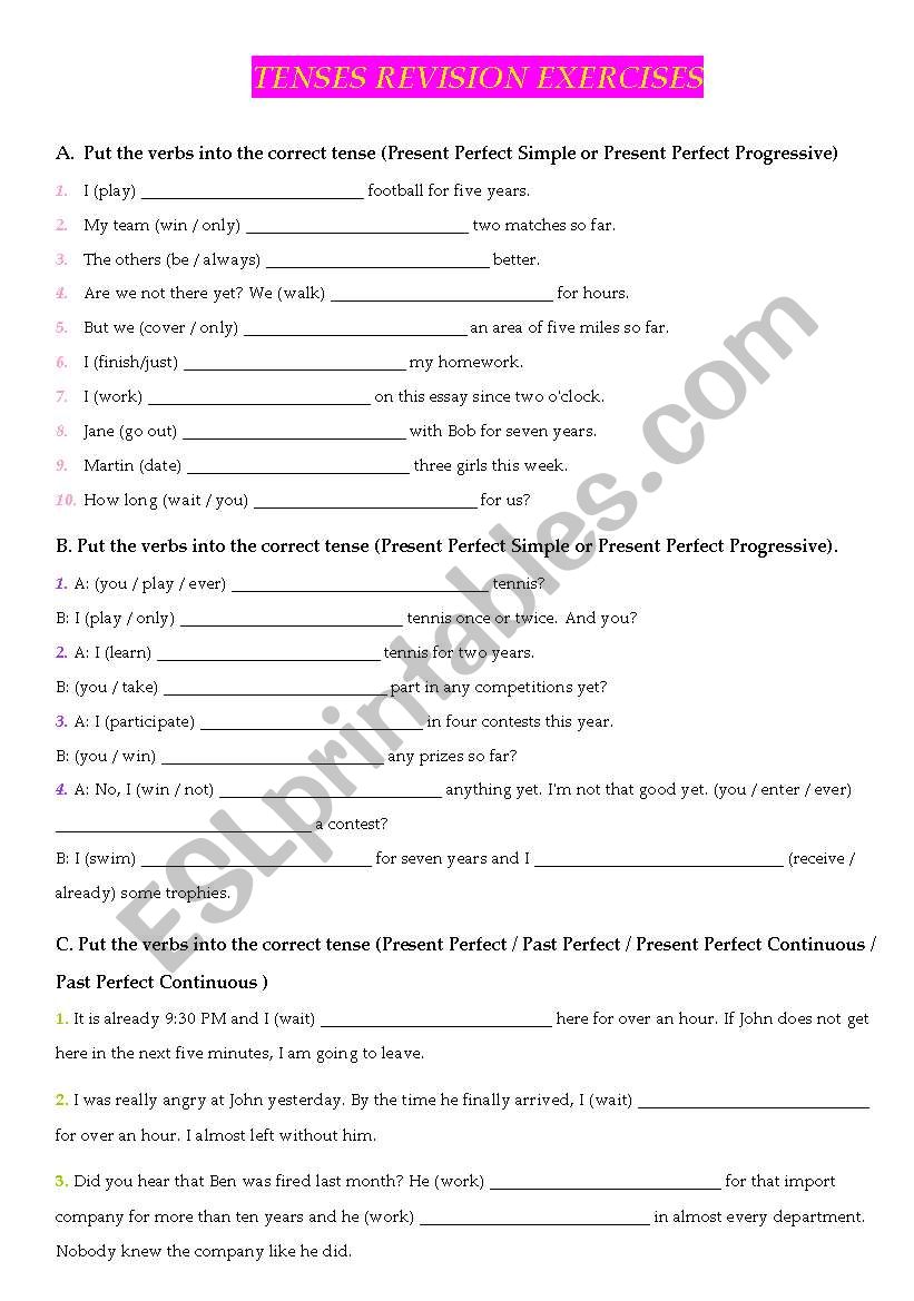 REVISION EXERCISES worksheet