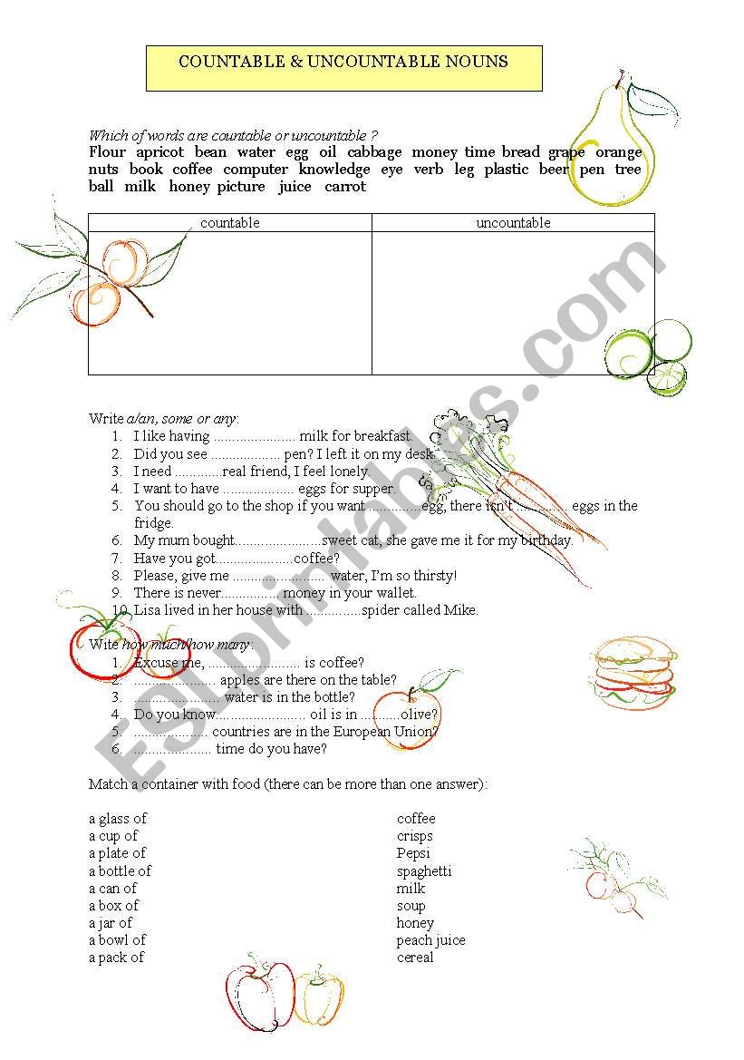 Countable&uncountable nouns worksheet