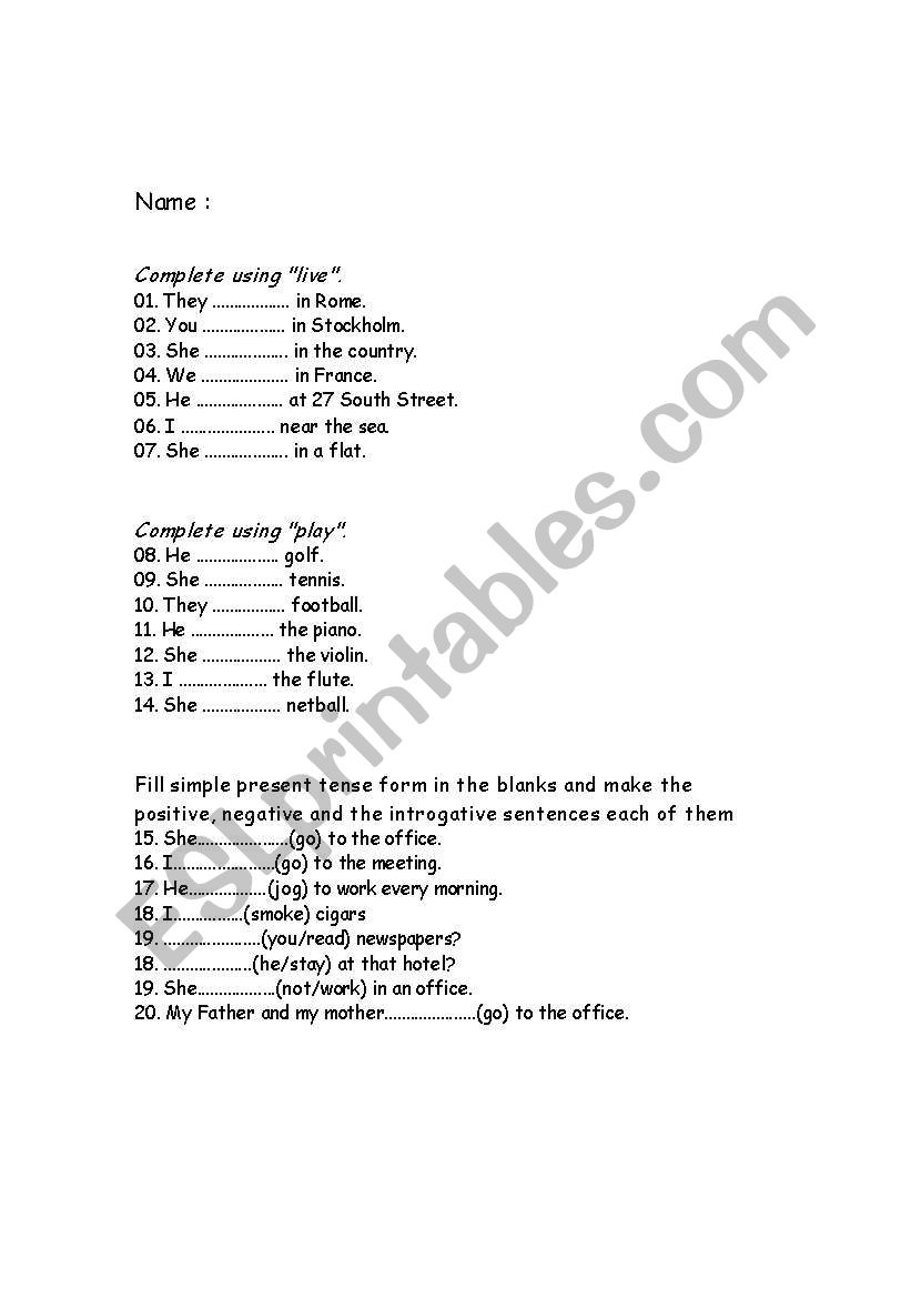 simple present tense worksheet