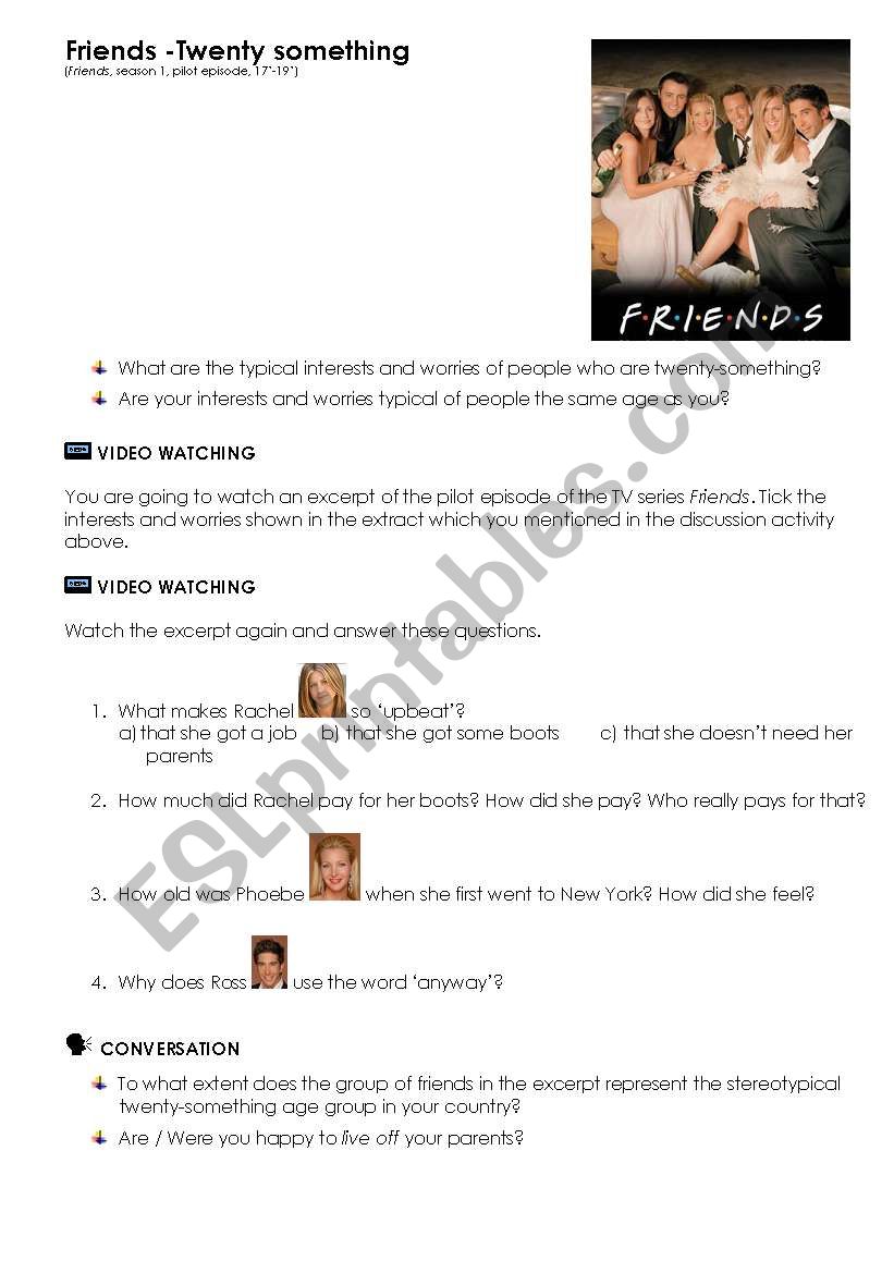 FRIENDS -TWENTY SOMETHING worksheet