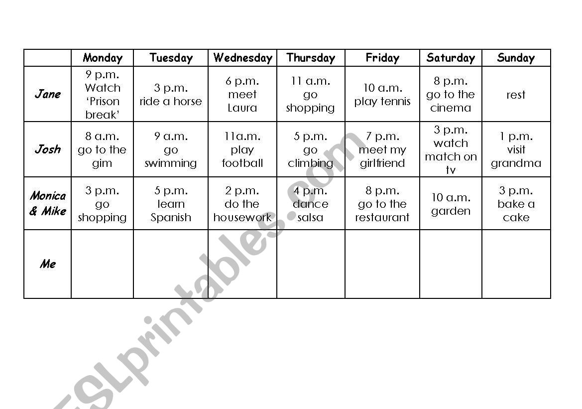 weekly plan worksheet