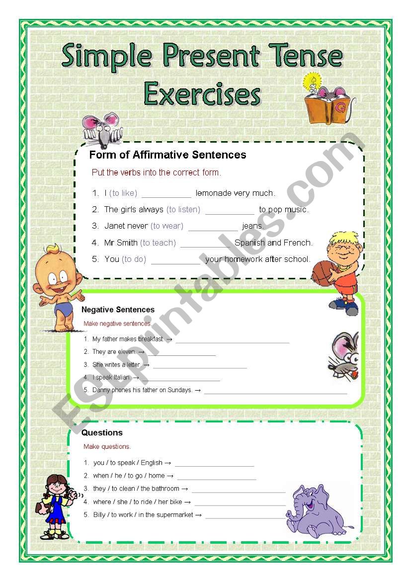 Simple Present Tense Exercises Worksheets Free