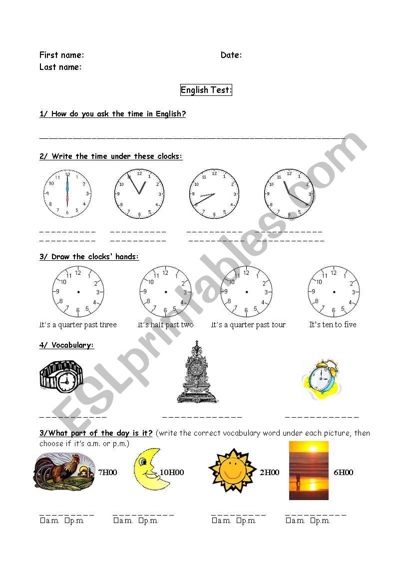 Test Time worksheet