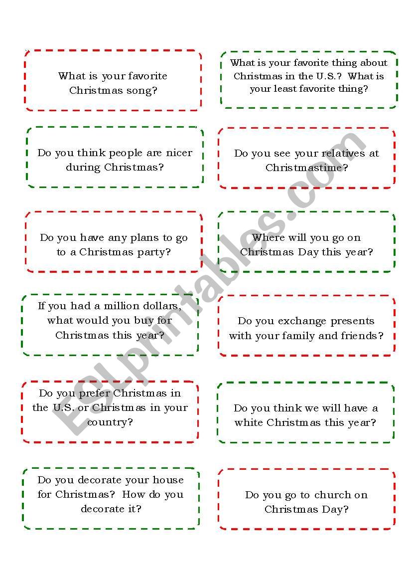Christmas Mingle: Conversation cards - ESL worksheet by brookee