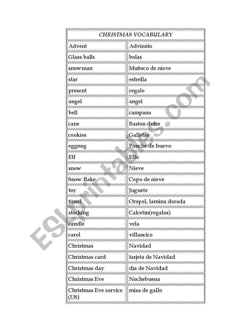 christmas vocabulary worksheet