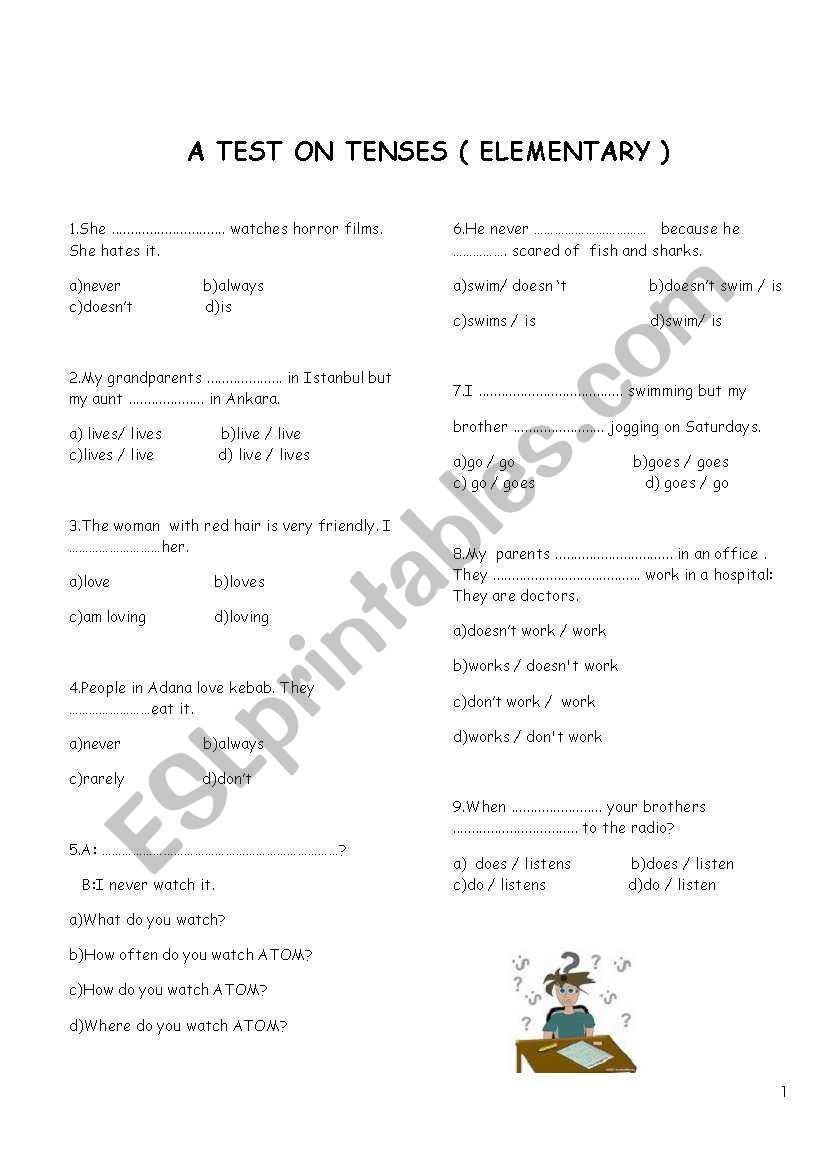 A SIMPLE TEST FOR BEGINNERS worksheet