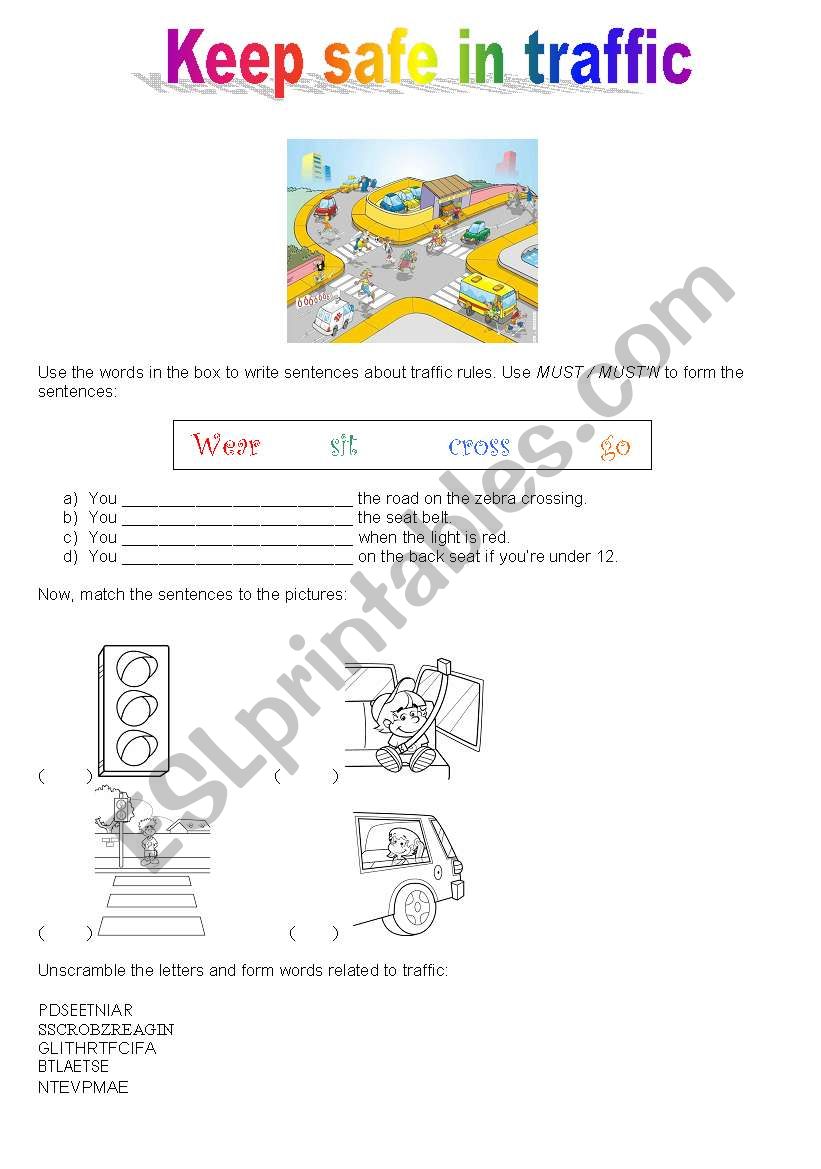 Keep safe in traffic worksheet