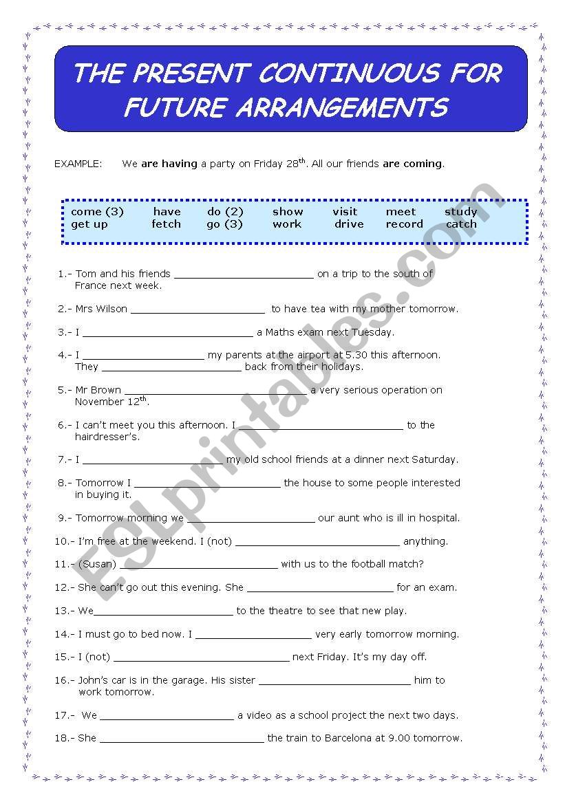 Present Continuous Future Arrangements ESL Worksheet By Xcharo