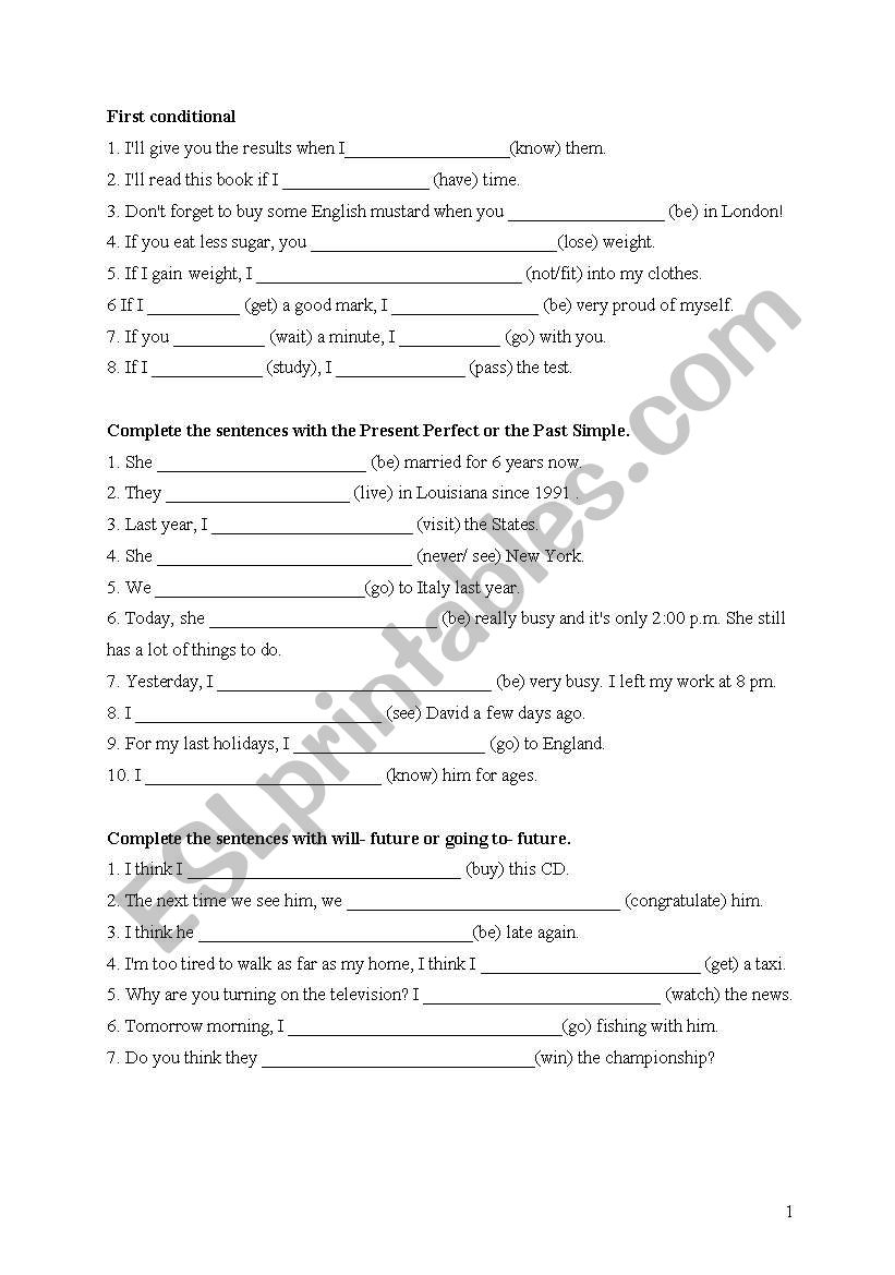 Grammar revision worksheet