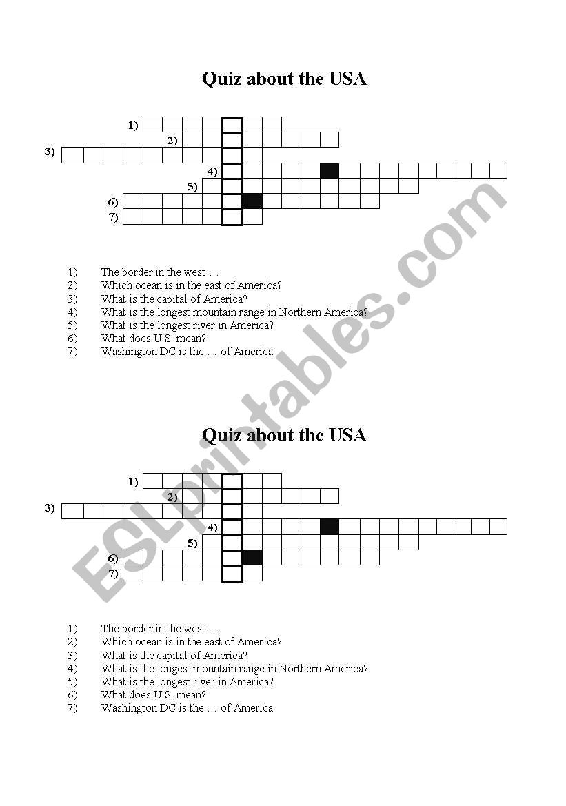 Quiz about the USA worksheet
