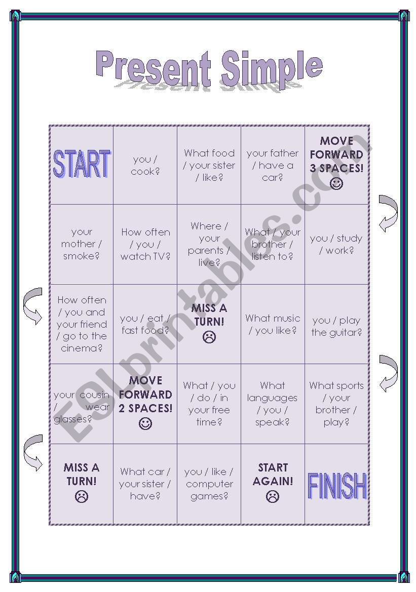 Present Simple - board game worksheet