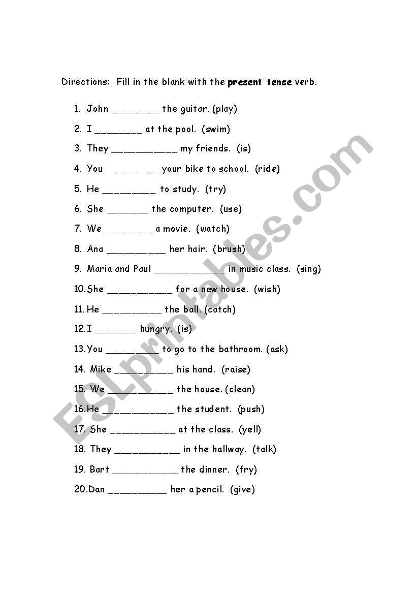 Present Tesne Verbs worksheet