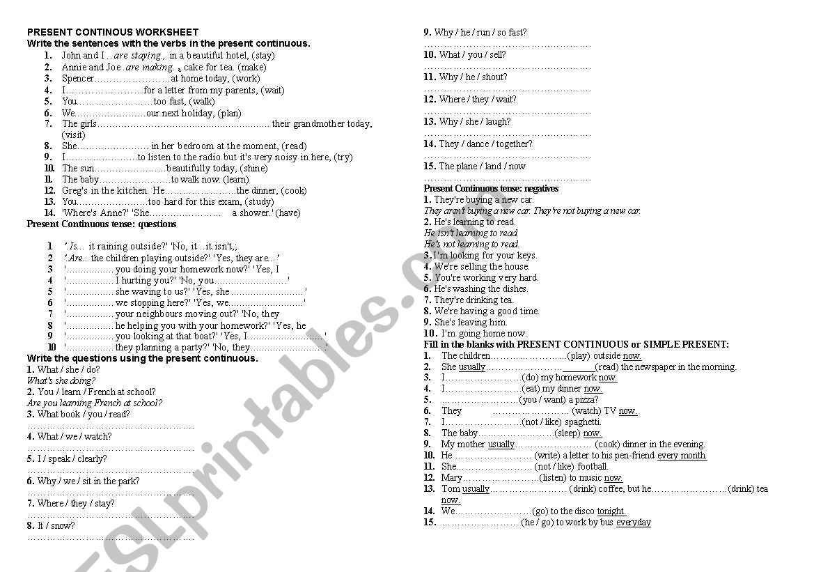 English worksheets: present cont. woorksheet