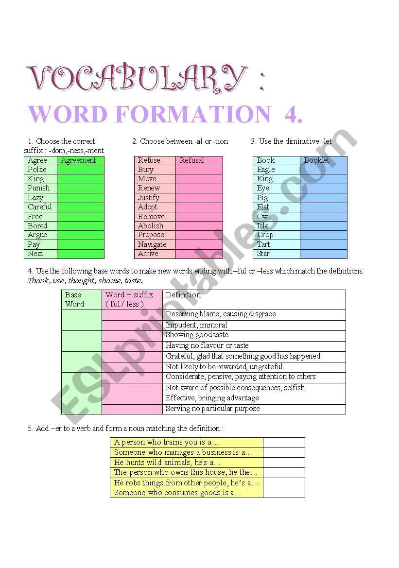 advanced word formation exercises