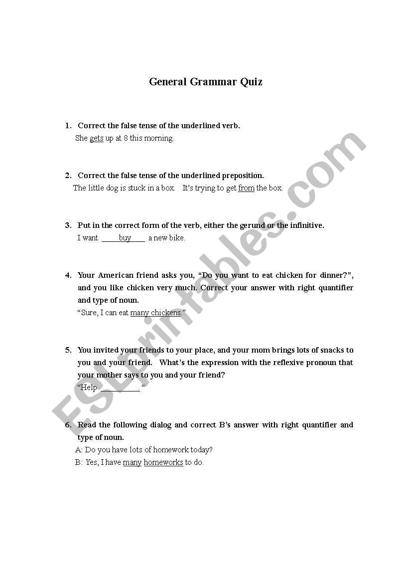 General Grammar Quiz worksheet