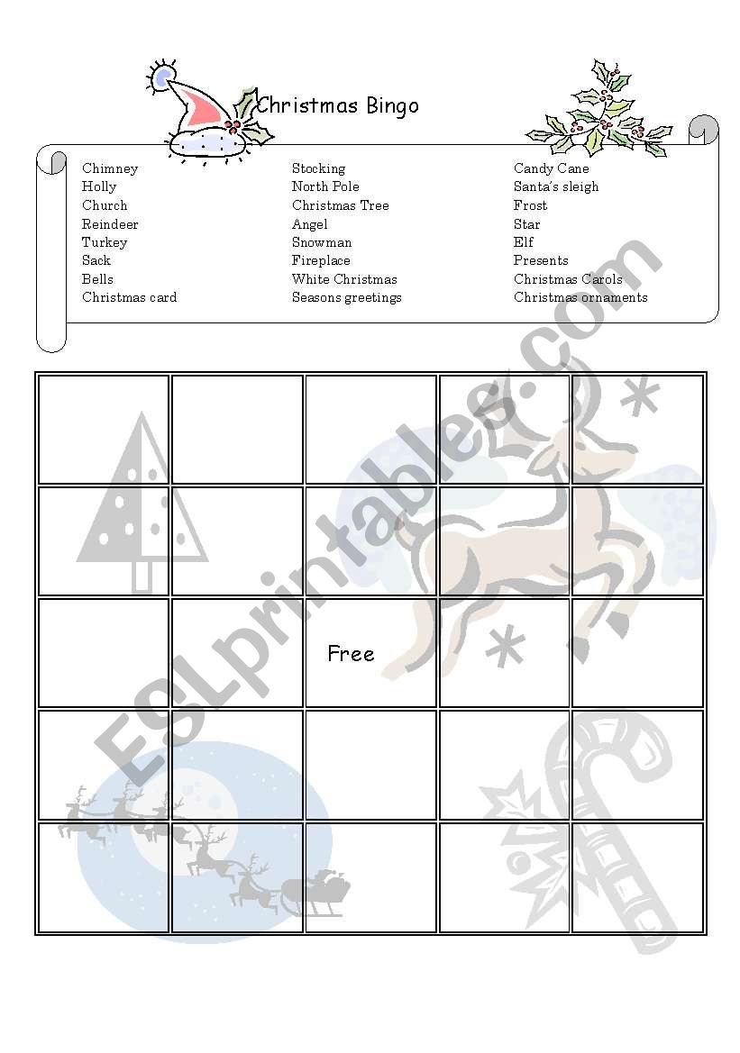 Christmas bingo worksheet