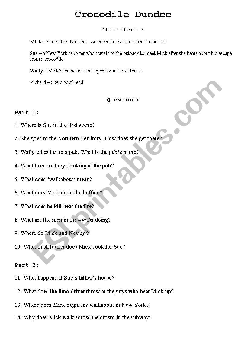 Crocodile Dundee  worksheet